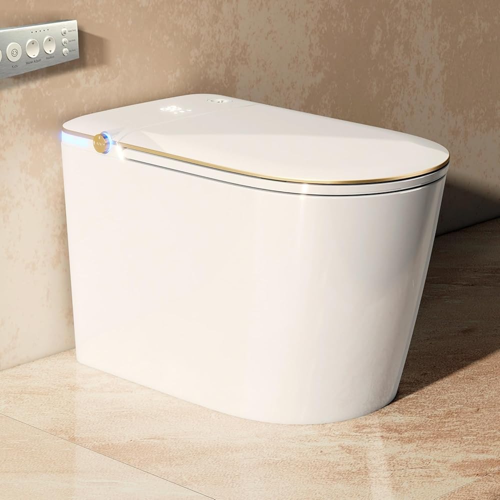 Luxury Tankless Smart Bidet Toilet with Auto Open & Auto Close Lid, Intelligent One Piece Toilet with Auto Deodorization, Foot Sensor Operation, Modern Design.