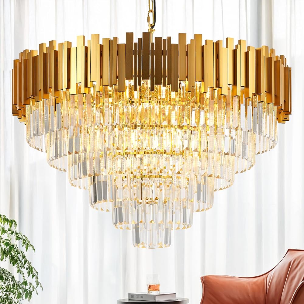 18-Lights 6 Tiers Gold Crystal Chandeliers Luxury 31.5