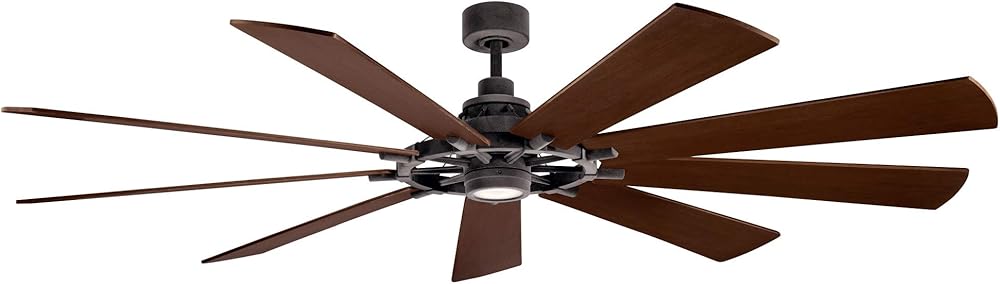 KICHLER 85 inch Gentry LED Ceiling Fan in Weathered Zinc with Reversible Blades, Extra Large