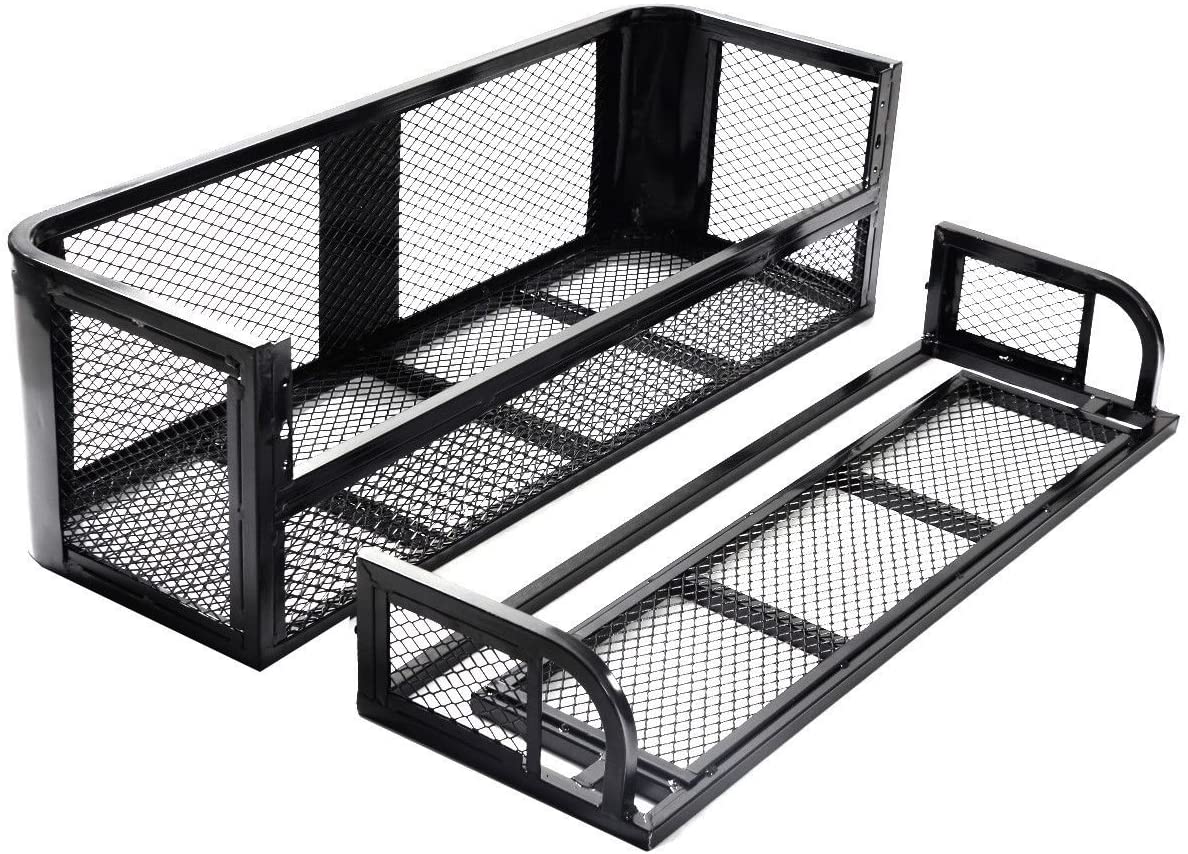 ATV UTV Universal Rear Drop Basket Rack Detachable Steel Luggage Cargo Steel Mesh Surface