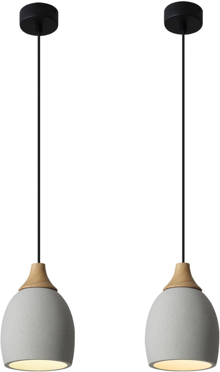 Concrete Pendant Light with Wood, Dimming Modern Hanging Cement Pendant Lighting Fixture for Kitchen Island Dinning Room Bedroom Industrial Hanging Lamp for Restaurant Bar