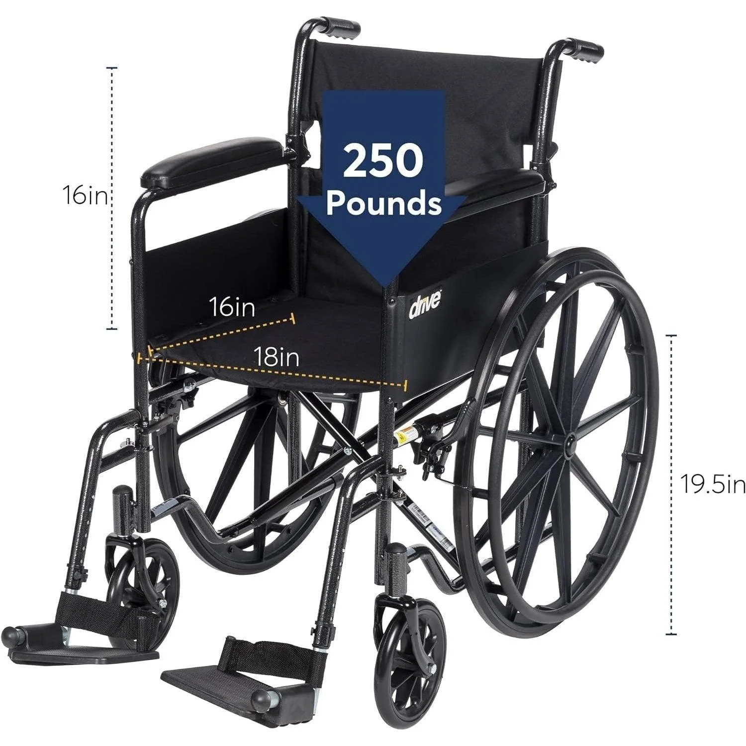 Drive Medical Silver Sport 1 Wheelchair with Full Arms and Swing away Removable Footrest
