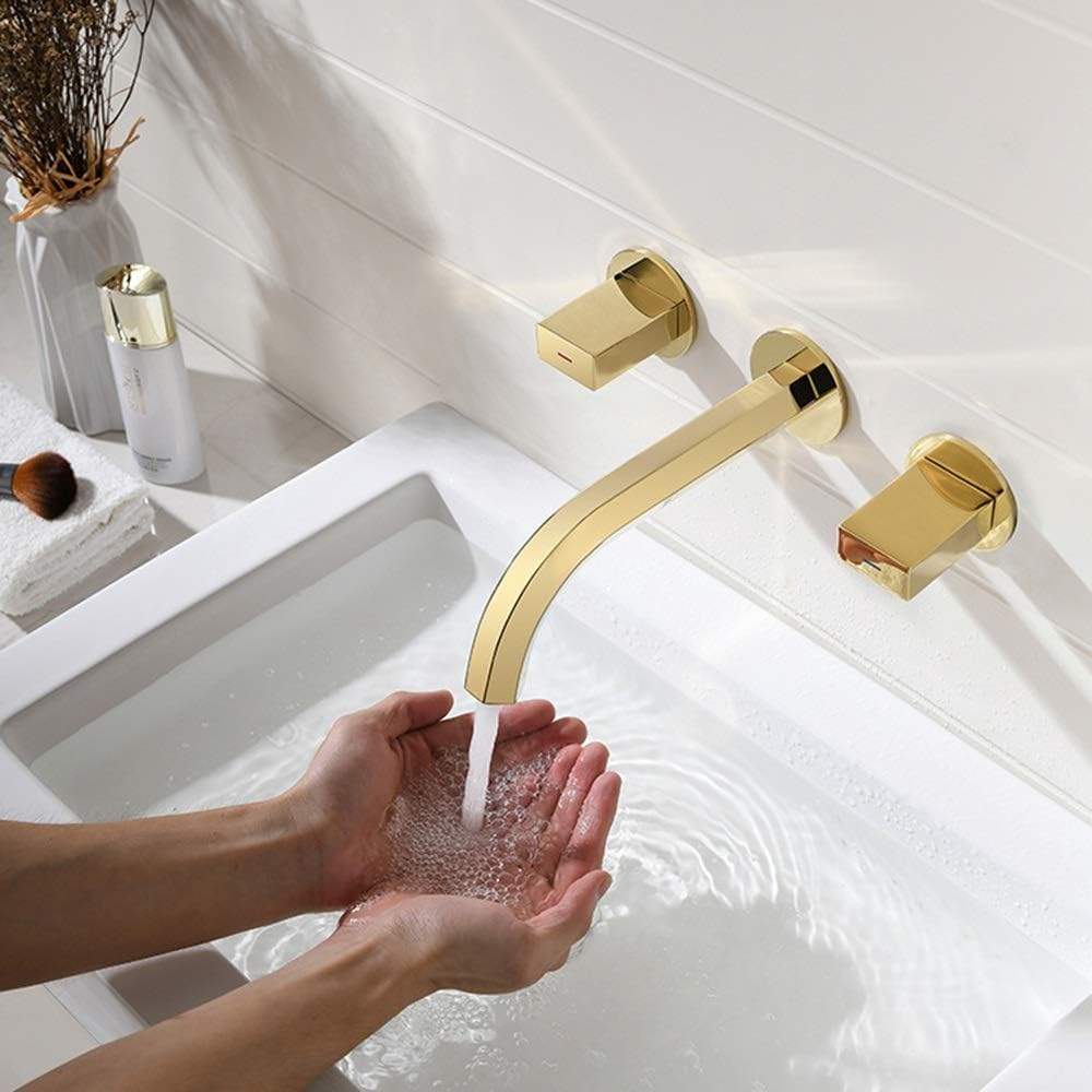 Kitchen Faucet Gold All-Copper Wall-Mounted Lavatory Faucet Bathtub Faucet Set Hot and Cold Washbasin Mixer