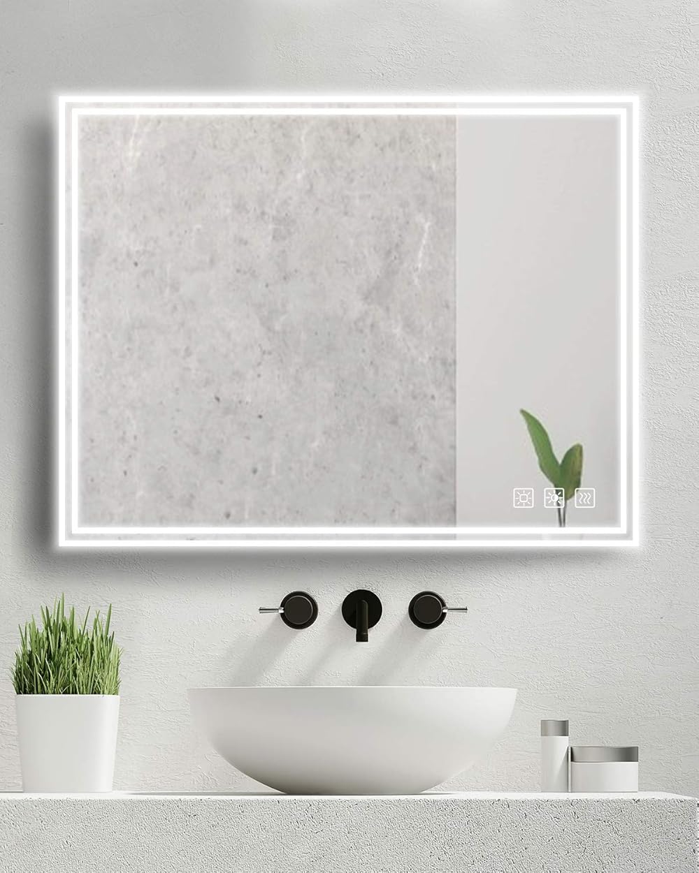 24 x 45 Inch LED Dimmable Bathroom Mirror, Anti-Fog Wall Mounted Vanity Mirror with Light, Light Control & Adjustable Color Temperature Yellow-to-White Lights, Vertical & Horizontal