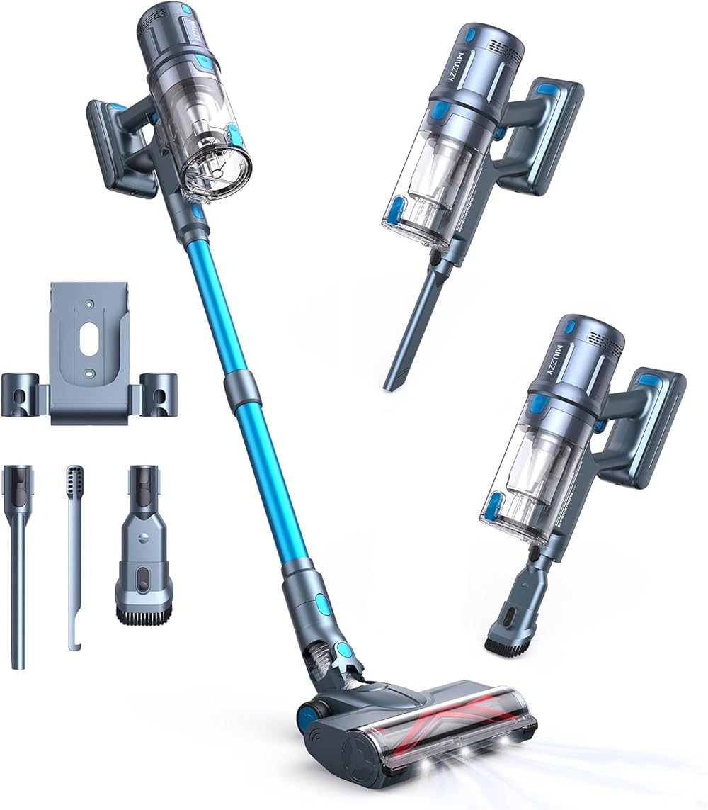 Cordless Vacuum Cleaner, 110AW/33KPa Powerful Suction, Up to 60 Mins Runtime with Fast Charging, Anti-Hair Wrap, 6 in 1 Stick Vacuum for Home, Pet Hair, Hard Floors, Carpets, Cars