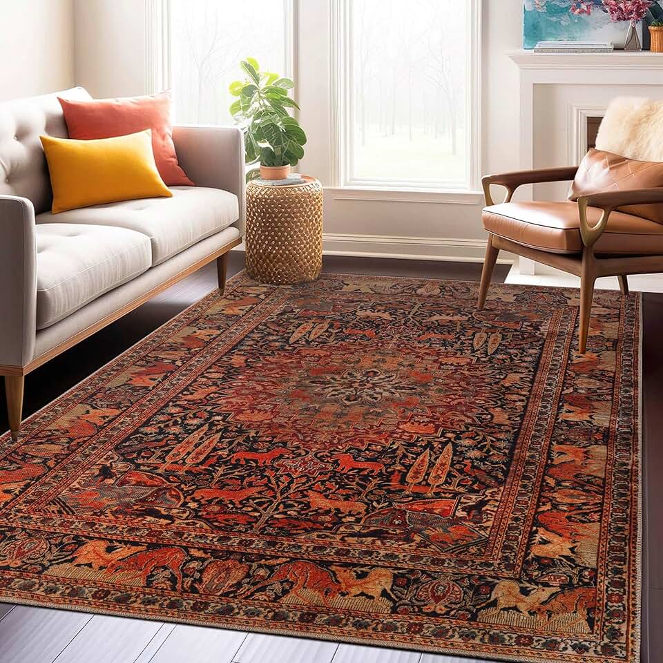Superior Large Indoor Area Rug, Modern Floor Decor for Living/Dining, Bedroom, Kitchen, Office, Entry, Flat-Weave, Medallion, Wildlife, Cotton Backing, Copley Collection, 10' x 13', Brown