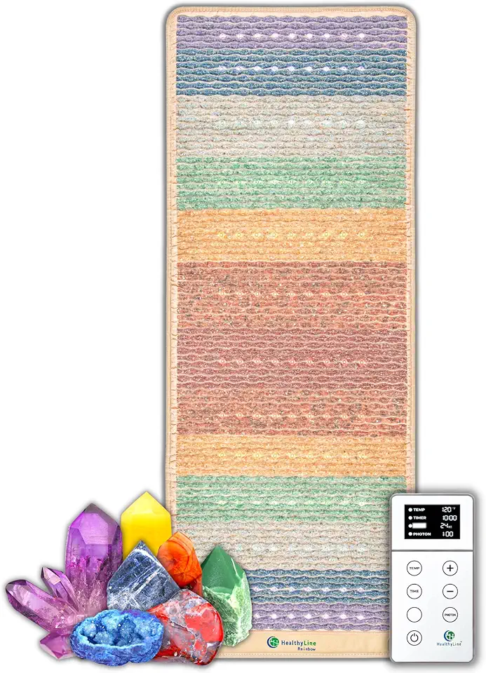 HealthyLine Rainbow Chakra Mat - Enhanced Reiki, Yoga and Massage - Electric Gemstone Heating Pad with Negative Ions and Red Photon Lights - Inframat Pro 3rd Edition - Firm (Large 74 x 28 inches)