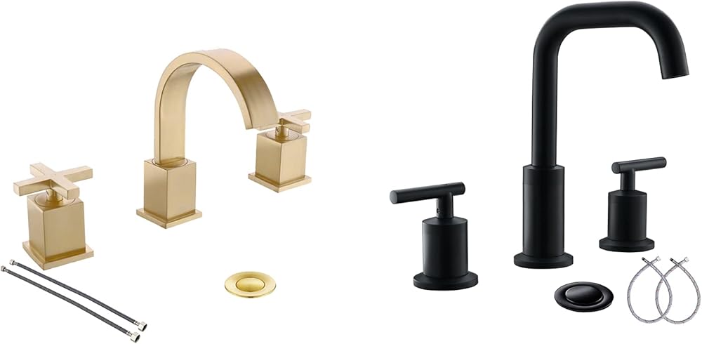 Widespread 8 Inch 3 Holes 2 Handles Bathroom Sink Faucet, with Full-Copper Pop Up Drain and Valve by PHIESTINA