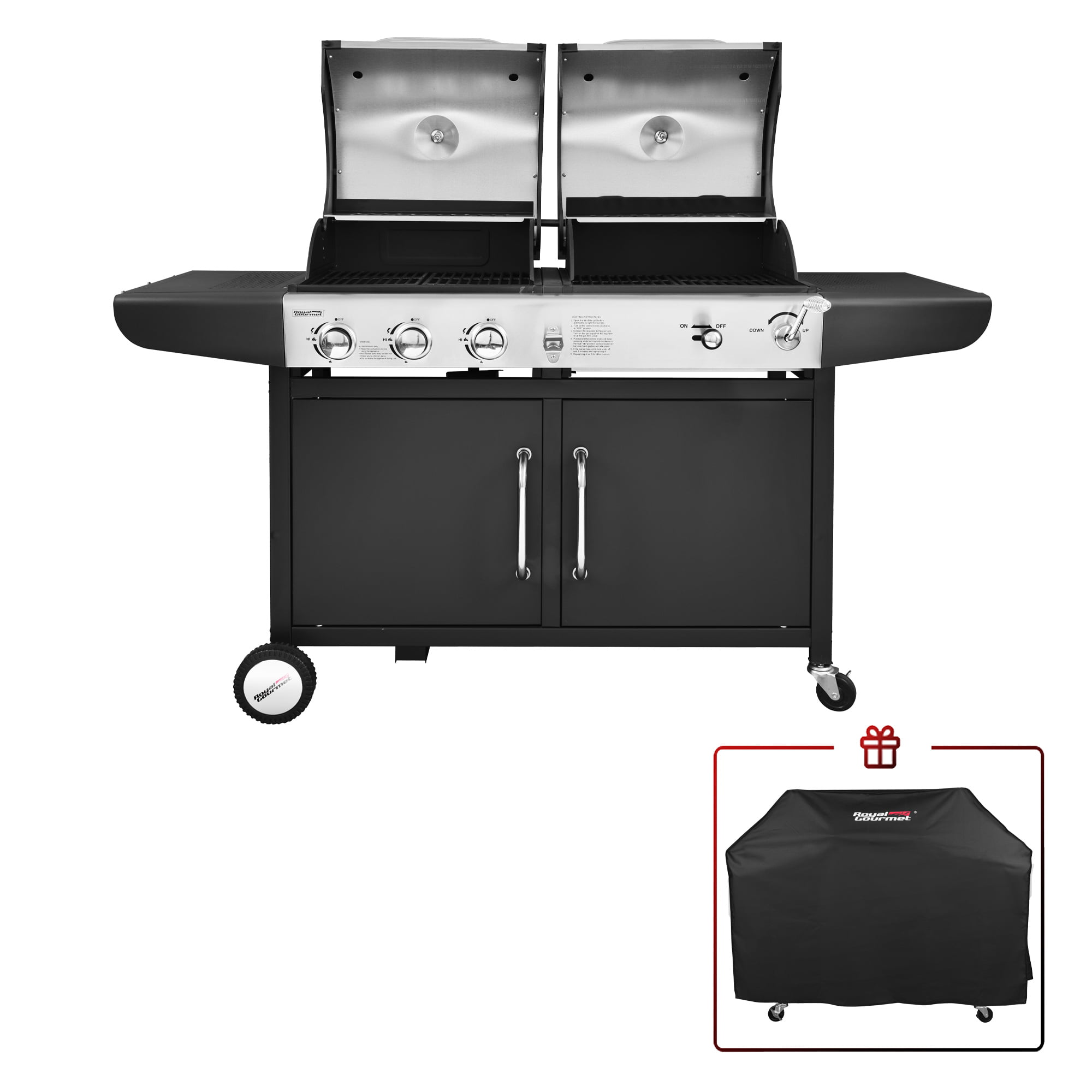 Royal Gourmet ZH3002C 3-Burner 25,500-BTU Dual Fuel Cabinet Gas and Charcoal Grill Combo with Cover