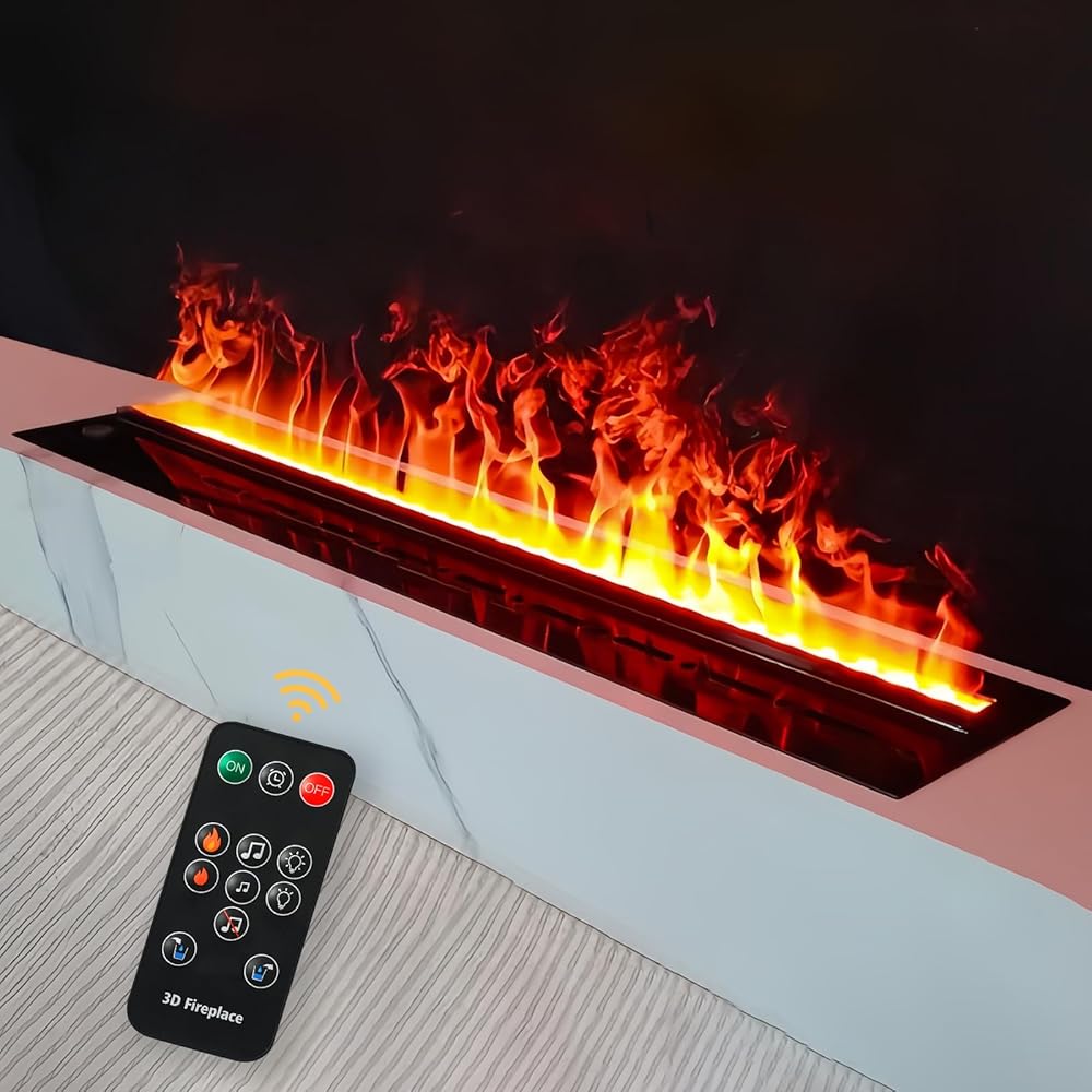 Electric Fireplace 3D Water Vapor Fireplace Recessed Realistic Atomized Flame, with Water and Remote Control Electric Steam Fireplace Stove (Size:L39.37x W7.87x H8.27 in)