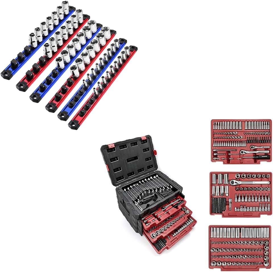 WORKPRO 450-Piece Mechanics Tool Set & Magnetic Socket Organizer Set