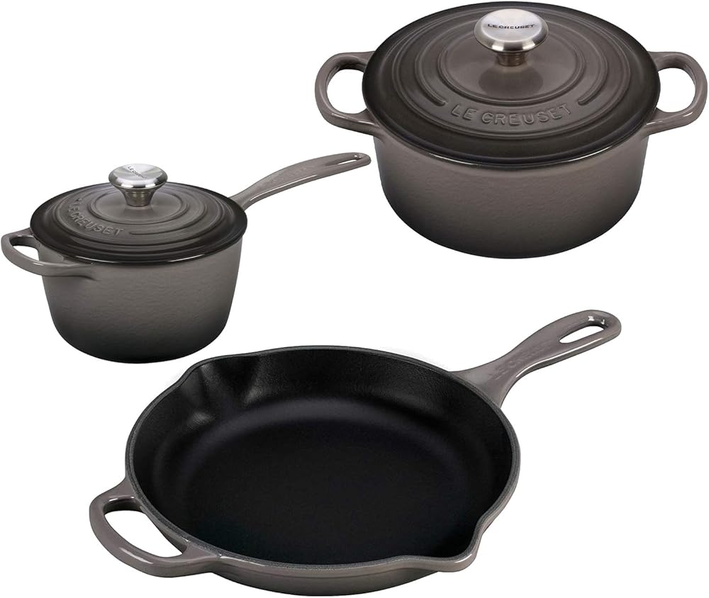 Le Creuset 5 Piece Enameled Cast-Iron SS Knob Condo Cookware Set (Oyster)