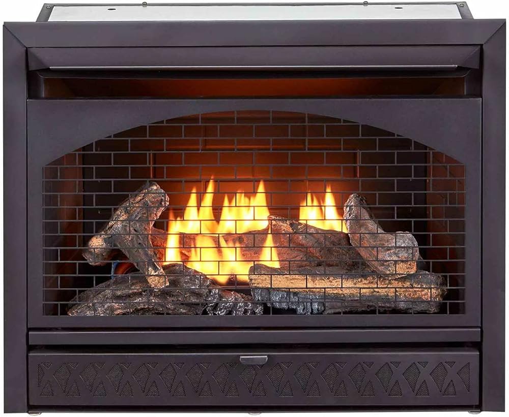 Procom Fireplaces FBNSD28T Dual Fuel Ventless Fireplace Insert with Thermostat Control, Use with Natural Gas or Liquid Propane, 26000 BTU, Heats up to 1350 Sq. Ft., Black
