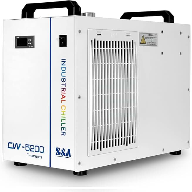 S&A 7L Industrial Water Chiller CW-5200DH 0.9HP 3.43gpm Water Cooling System for 60W 70W 80W 90W 100W 120W 130W 150W CO2 Laser Engraving & Cutting Machines, Cools 5699 BTU/Hour