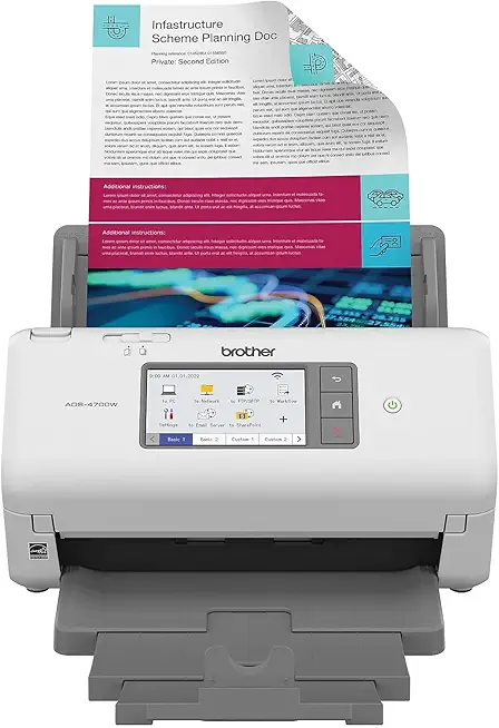 Brother ADS-4700W Document Desktop Scanner, 40ppm, Duplex, Wireless, 80-page ADF, 4.3” Touchscreen, Triple Layer Security, Scans to Cloud, Mobile, USB