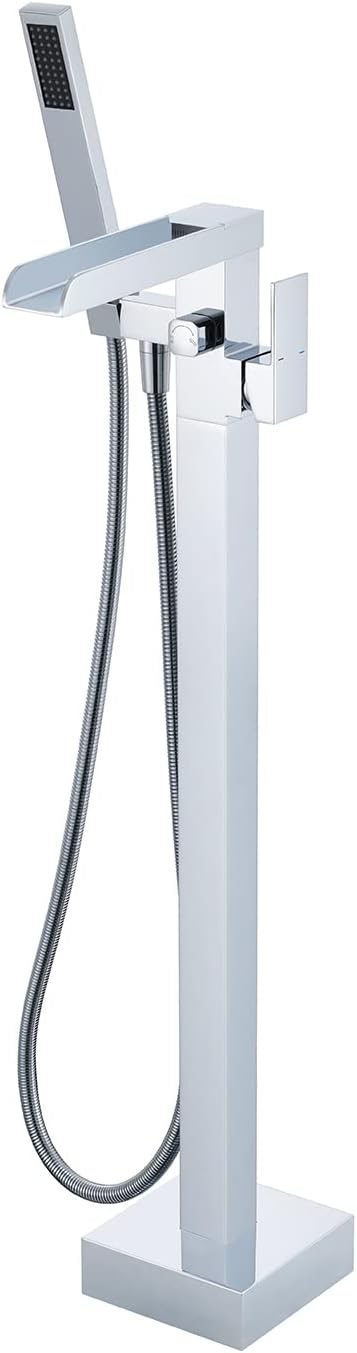 Floor Mount Freestanding Tub Filler,Bathtub Faucet High Flow Rate Waterfall Bath Filler,Chrome Bathroom Faucet with Hand Shower