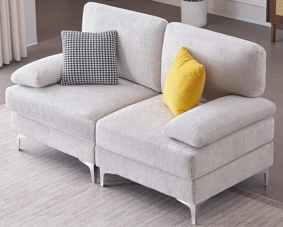 Sectional Sofa, Loveseat- Modular Sectional Couches, Convertible Sectional Sofa for Living Room, Cream Couch in Beige Chenille