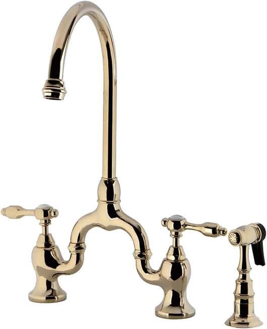 Kingston Brass KS7792TALBS Tudor Bridge Kitchen Faucet, Polished Brass, 13.88 x 7.75 x 16.81