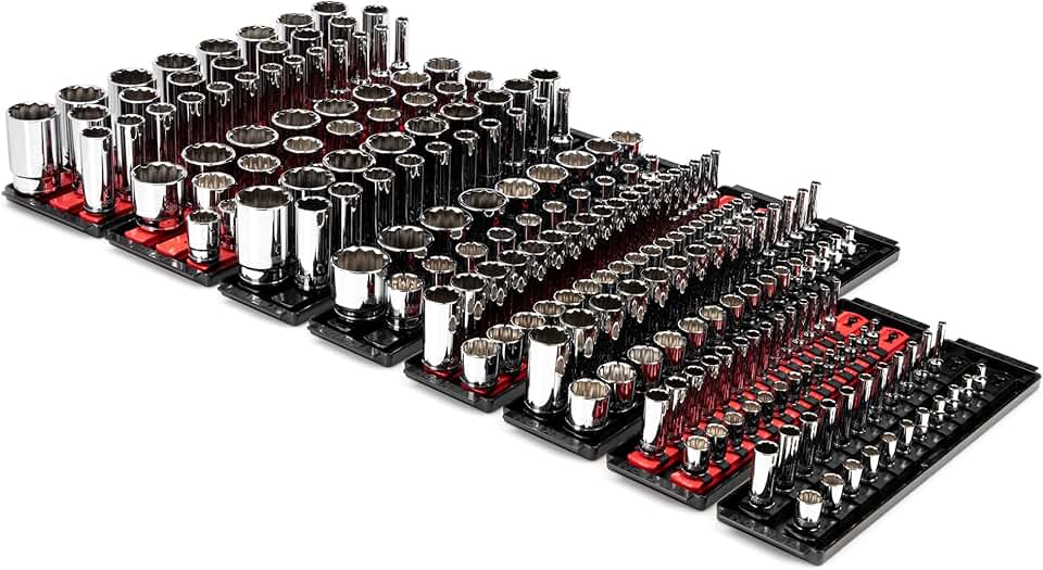 TEKTON 1/4, 3/8, 1/2 Inch Drive 12-Point Socket Set with Rails (214-Piece) | SHD99203