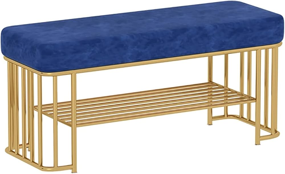 Shoe Storage Bench Entryway Hallway Furniture, Modern Shoe Bench Entryway with 1 Shelves Storage Industrial Metal Shoe Rack Bench for Hallway Bedroom Living Room Corridor(Dark Blue,60*35*45 cm)
