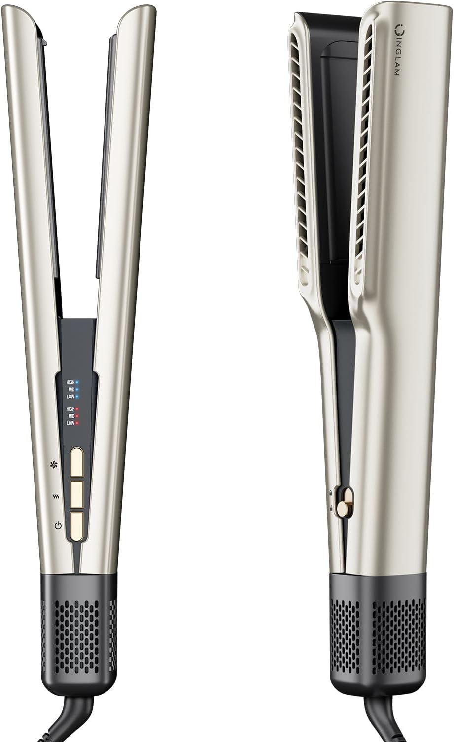 IG INGLAM One Step Air Straight, Style from Wet Hair, 200M Ionic Hair Dryer Straightener for Medium Long Hair(14”-30”), Ceramic Straightener Dryer, No Heat Damage, Board Lock Design, Champagne Silver