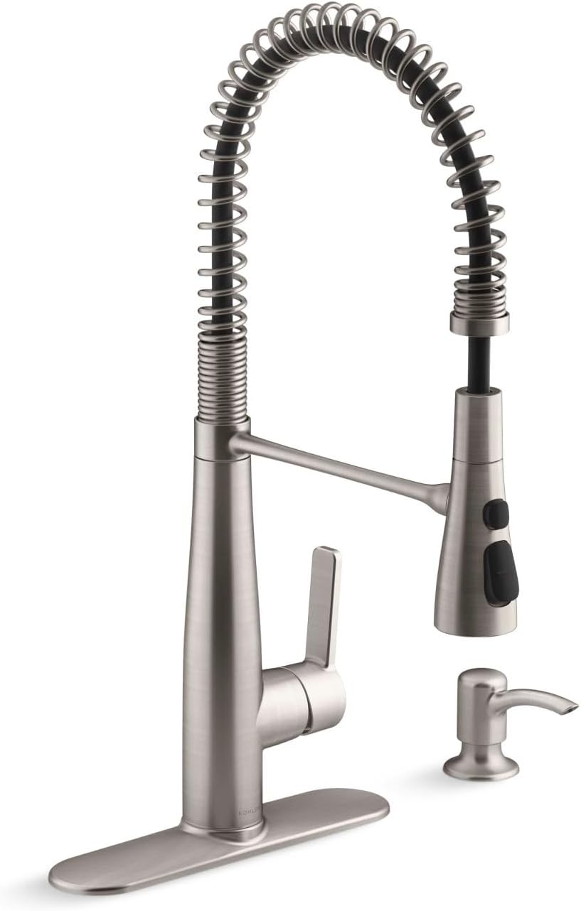 K-R22745-SD-VS Semi-Professional Kitchen Faucet with Soap Dispenser/Lotion Dispenser, Commercial Kitchen Sink Faucet with Pull-Down Sprayhead, Vibrant Stainless