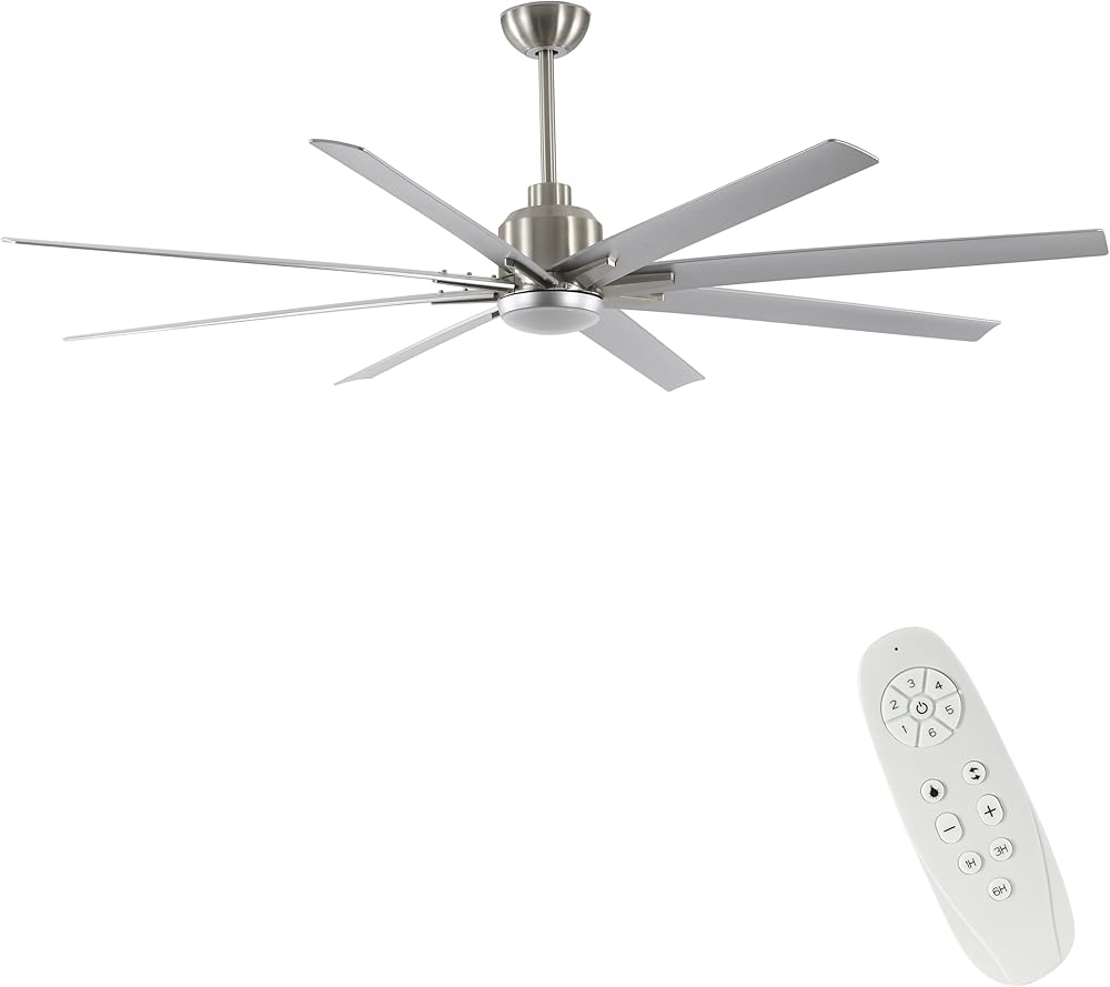 FINXIN Indoor Ceiling Fan Light Fixtures Brushed Nickel Remote LED 72 Ceiling Fans For Bedroom,Living Room,Dining Room Including DC Motor,8-Blades,Remote Switch