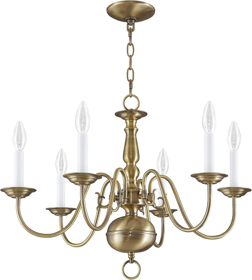 5006-01 Williamsburg 6 Light Antique Brass Chandelier