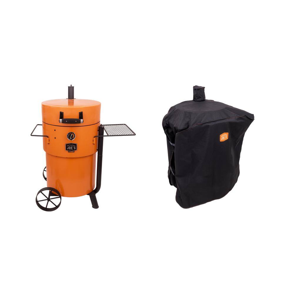 OKLAHOMA JOE S 22202159 Bronco 284 sq. in. Drum Charcoal Smoker and Grill in Orange with Cover
