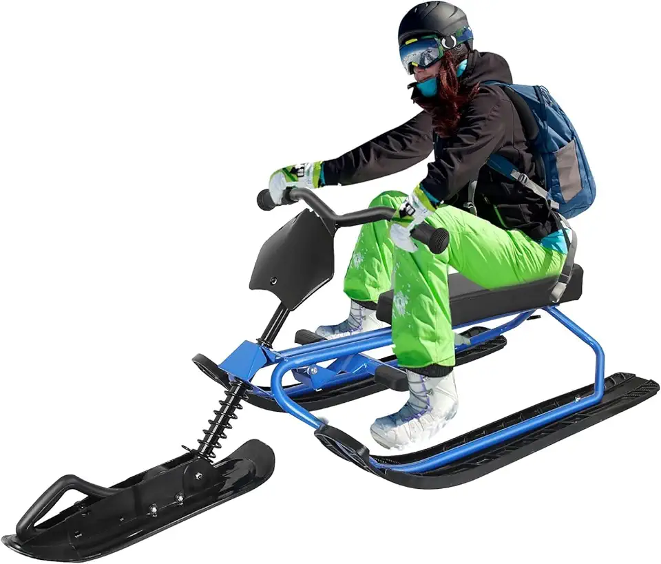 Snow Racer Sled for Adults/Kids/Teens with Steering Wheel and Brakes, Ski Sled Snowboard Winter Sport Ski Sled Slider Board for Downhill and Uphill