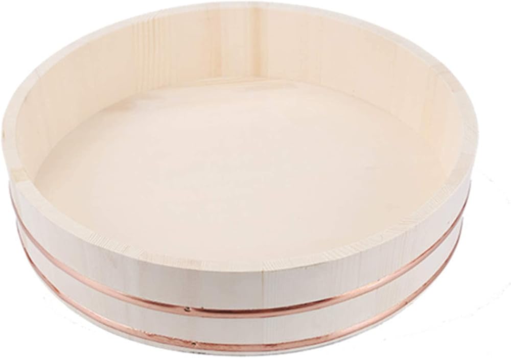 11 Sizes Wooden Sushi Rice Mixing Bowl Tub Rice Making Pan with Copper Banding Home Kitchen Tool for Sushi Restaurant,33x7.5cm