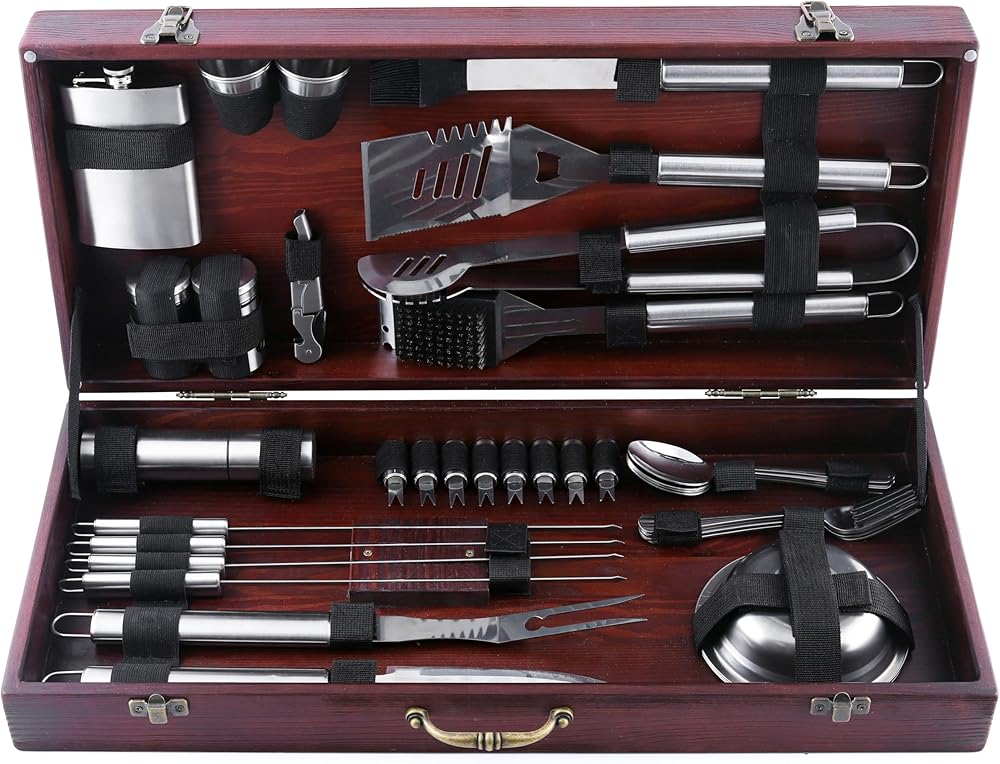 39 Pcs Grill Accessories for Outdoor Grilling - Outdoor Grill Accessories for Barbeque - Premium Grill Tool Sets - Wenge Wood Case Grilling Utensils Set - Griddle Accessories Kit - BBQ Gear