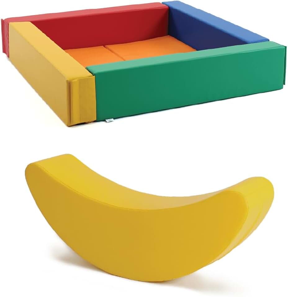 IGLU Soft Play Multicolor Combo for Toddlers and Kids Climb Crawl and Play in Large Square Ball Pit and Rocker Banana Indoor