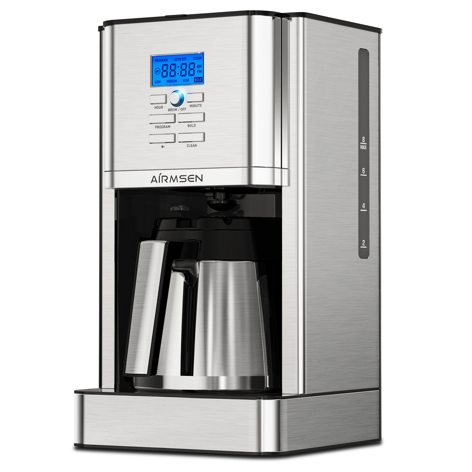 AIRMSEN Stainless Steel 8 Cup Coffee Maker, with Thermal Carafe, Self-Cleaning Function