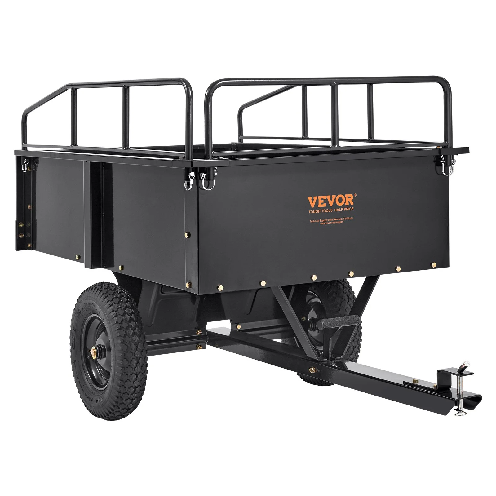 VEVOR Heavy Duty ATV Trailer, 750lb Steel Dump Cart with 15 Cubic Feet Capacity, Garden Utility Trailer for Riding Lawn Mower Tractor