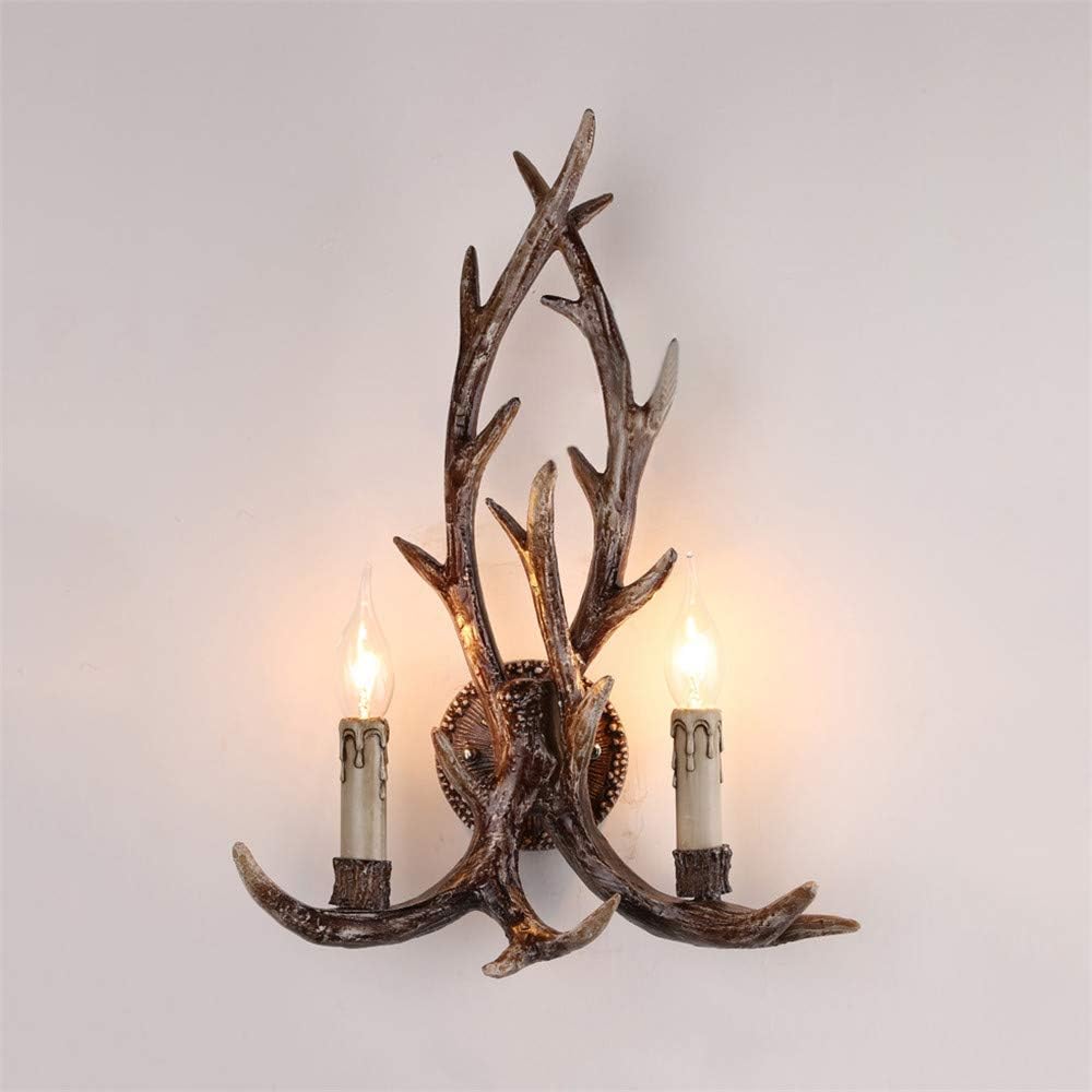 NIUYAO Wall Light Branch 2 Lights Antlers Wall Sconce Rustic Style Metal and Resin Wall Lamp Indoor Decoration