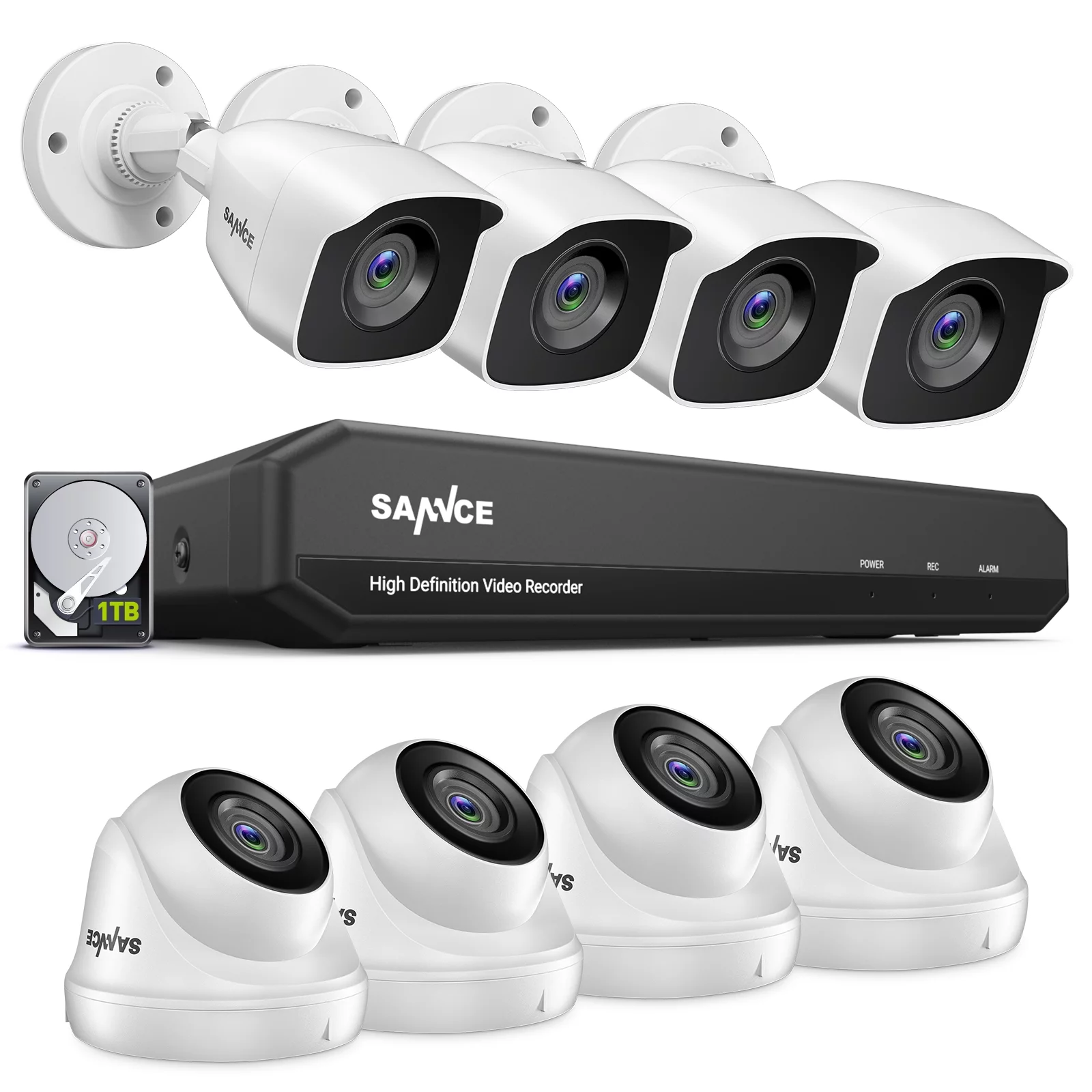 SANNCE Security Camera System CCTV, 8 Channel 5-in-1 DVR with 1TB,8 Wired 1080p HD Surveillance Cameras,Indoor Outdoor Cameras with Night Vision