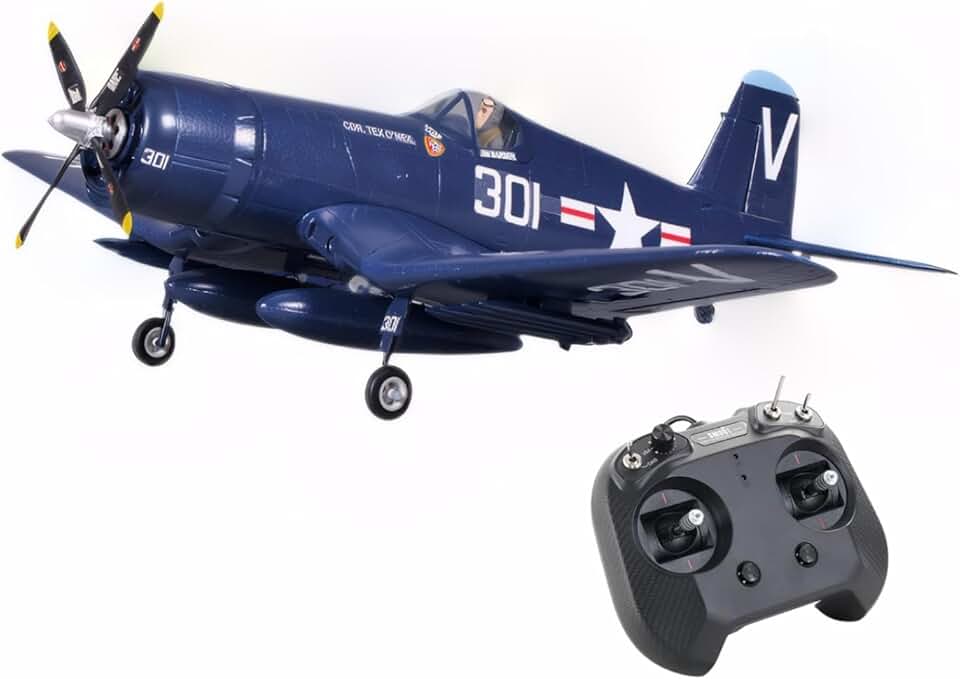 Fms Rc Planes for Adults Remote Control Airplane 800mm F4U Corsair V2 Blue 4 CH Hobby Rc Airplanes PNP (No Radio, Battery, Charger) and FS-SM001 New RC Flight Simulator Controller