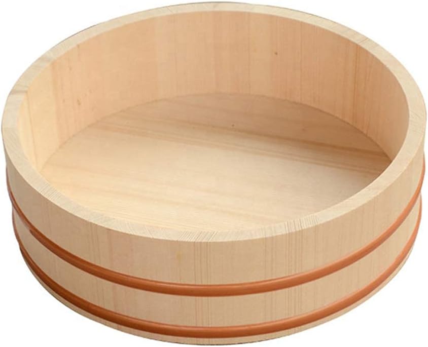 Japanese Sushi Rice Mixing Tub Pure Wood Bathtub Large Bucket Copper Tape Reinforcement, for Home Kitchen Restaurant,diameter 18.9in