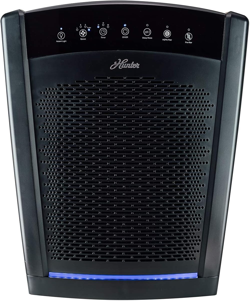Hunter HP800 Multi-Room Whole Home Console Air Purifier with True HEPA Filter, Multiple Fan Speeds, Cleans 550 sq ft per hour, Removes Odors, Allergens, Smoke, Dust, Mold, VOCs, Black