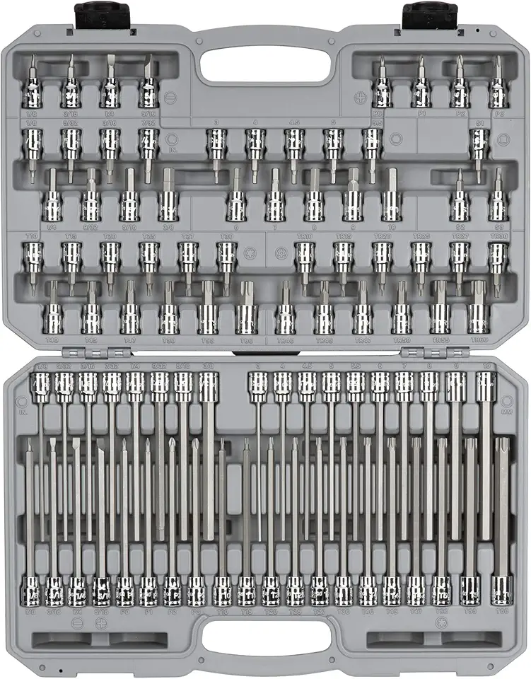 TEKTON 3/8 Inch Drive Hex, Torx, TR Torx, Phillips, Slotted, Square Bit Socket Set (91-Piece) | SHB91312