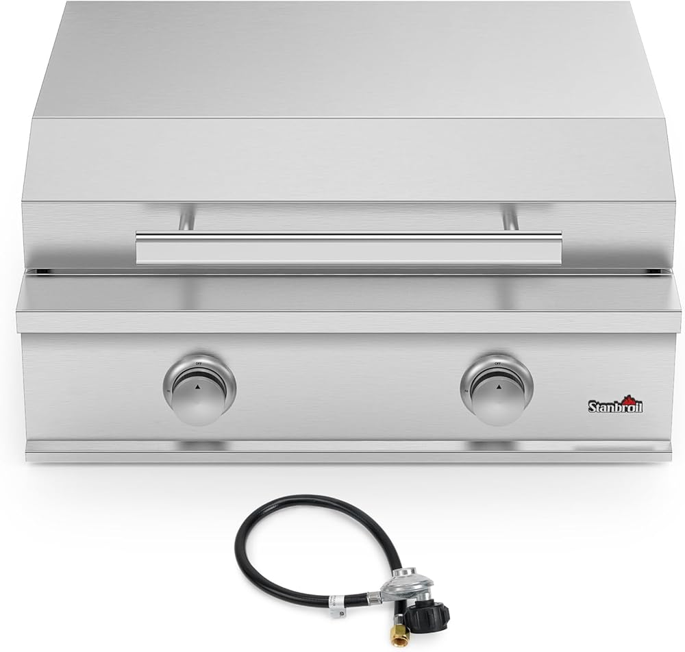 Stanbroil 28-Inch Premium Built-In Liquid Propane Griddle for Outdoor Kitchen Grill, Durable Stainless Steel 2-Burner Flat Top Grill with Lid for BBQ Island, 34,000 BTUs