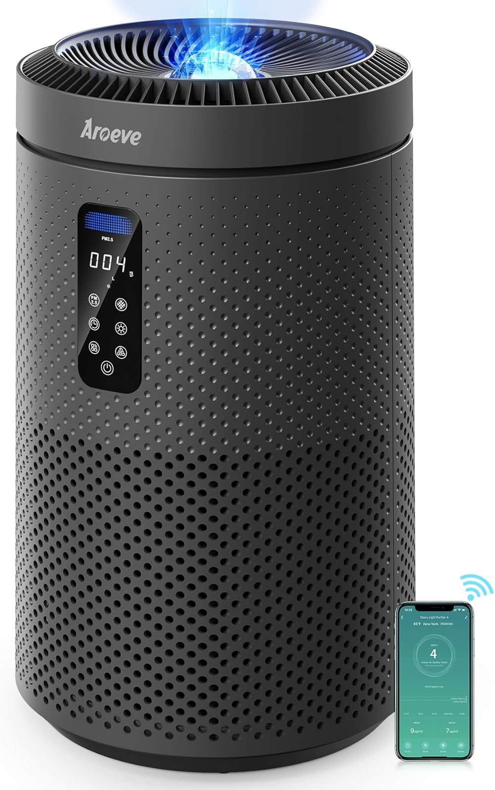 AROEVE Air Purifiers for Home Large Room up to 1782Ft² with Star Projector, Smart WIFI, Air Quality Sensor, UV, Washable Filter for Bedroom Whole Home, MK09W Space Grey