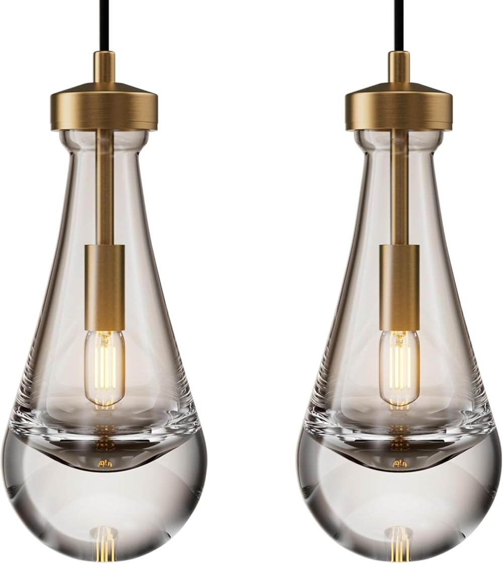 Pendant Light Fixtures,Modern Pendant Lights Kitchen Island,Brass Hanging Lights with Raindrop Glass for Living Room Hallway Bedroom Dining Hall Office Bar Farmhouse Decor(Including Bulb)