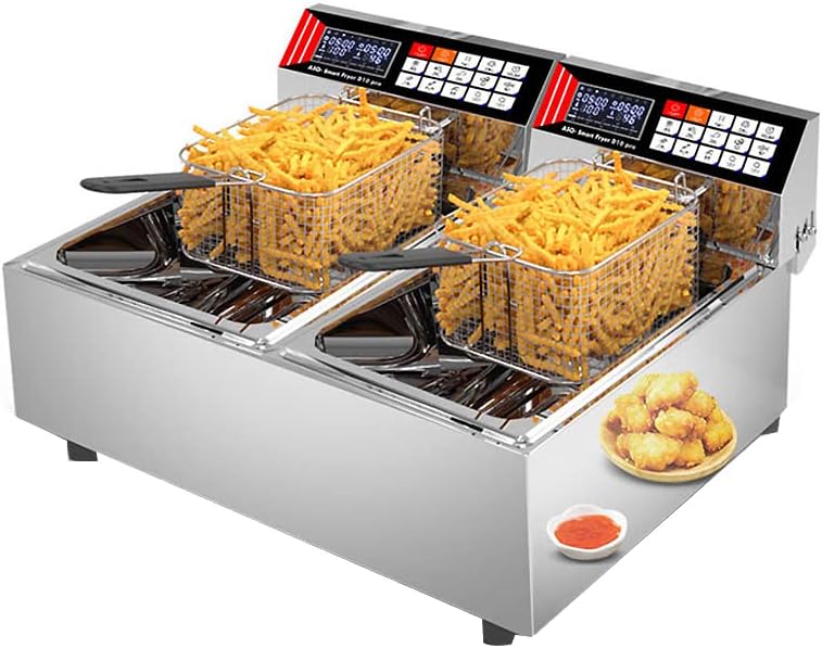 Fully automatic intelligent electric fryer, double cylinder, large capacity, 2 baskets, French fries, for household stores