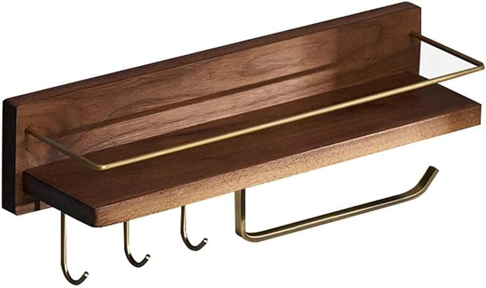 Towel Rack Toilet Rack Wall Hanging Toothbrush Tooth Cup Holder Cosmetic Storage Rack Paper Free Perforated Solid Wood-A-B