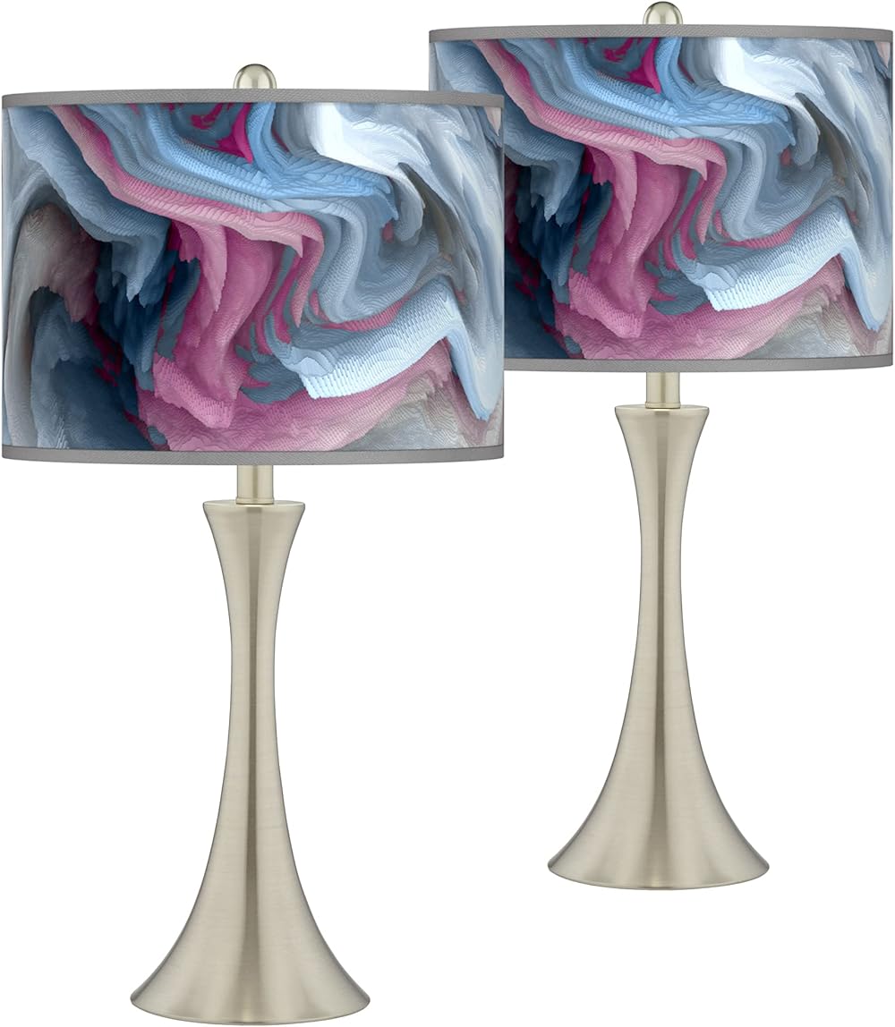 Europa Trish Brushed Nickel Touch Table Lamps Set of 2 with Print Shade