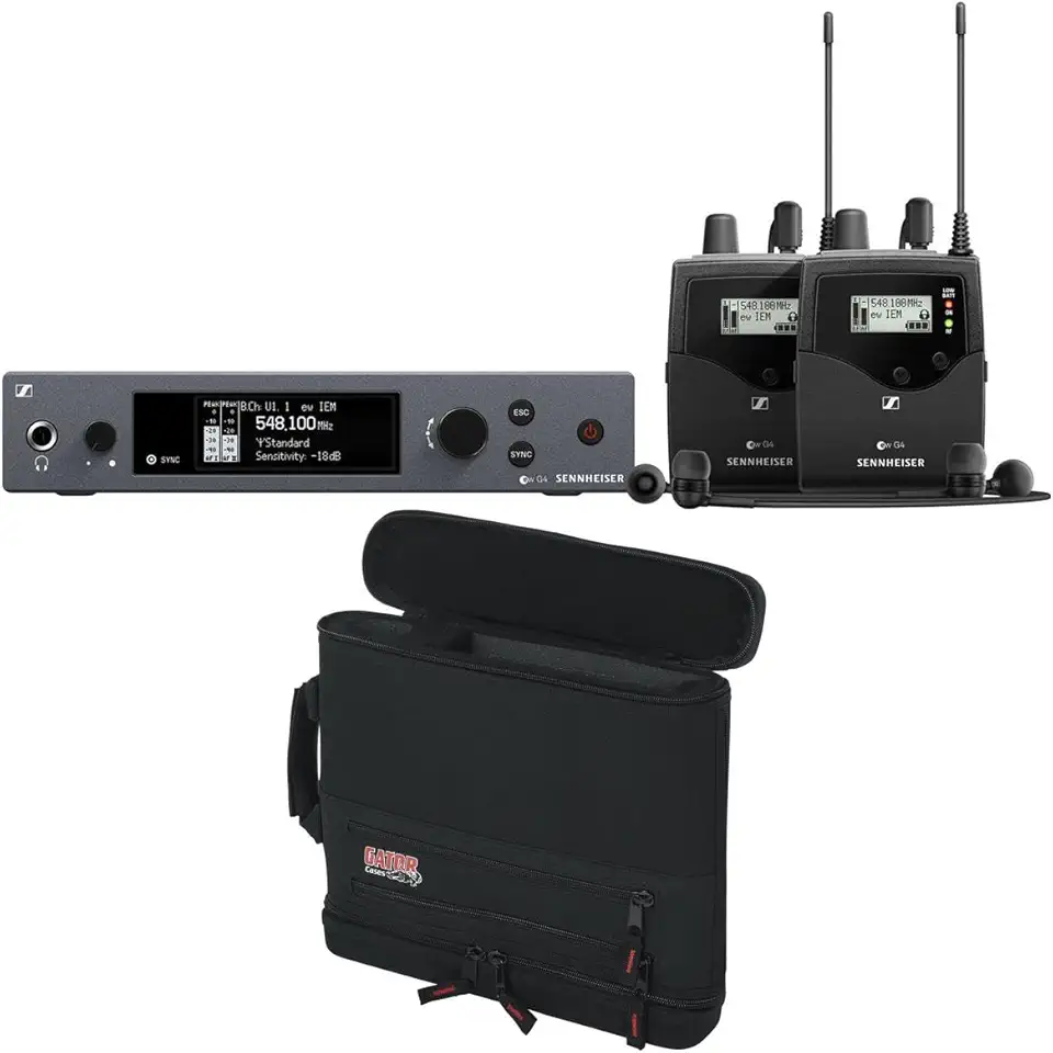 Sennheiser ew IEM G4-Twin Wireless Monitor System Kit - A1: 470-516 MHz with Gator Cases GM-1WEVA Wireless System Lightweight Case - Holds Half-Rack WirelessMic Unit