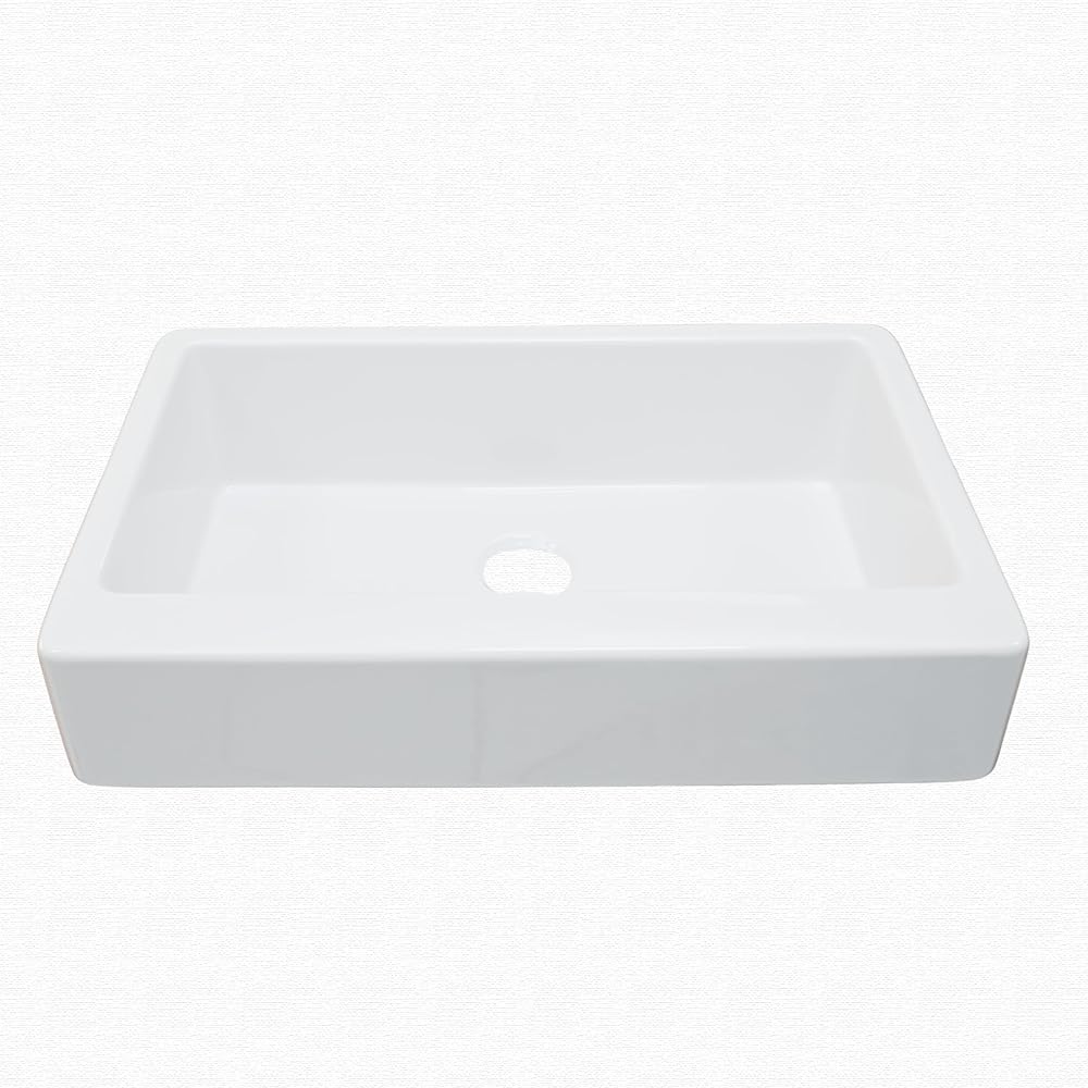 Grace Crisp White Fireclay 34″ Single Bowl Quick-Fit Undermount Farmhouse Apron Front Traditional-Style Kitchen Sink with Care Kit