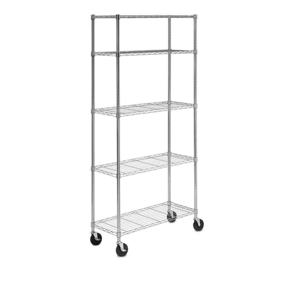 HDX HD1848-5LHCCPS 5-Tier Steel Wire Shelving Unit with Casters in Chrome (48 in. W x 72 in. H x 18 in. D)